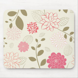 Rosa und grüne Retro-Blumenmotive Mousepad
