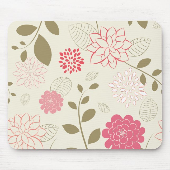 Rosa und grüne Retro-Blumenmotive Mousepad (Vorne)