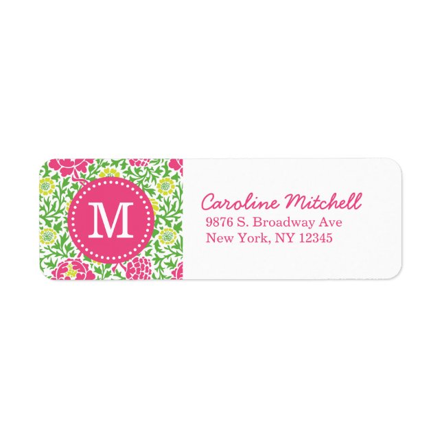 rosa und grüne Retro-Floral Damask Custom Monogram (Vorne)