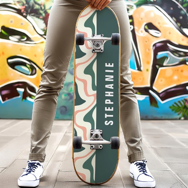 Rosa und grüne Retro Moderne Abstrakte Marmorplatt Skateboard (Von Creator hochgeladen)