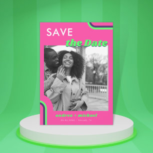 Rosa und grüne Retro-Regenbogen-Hochzeit Save The Date