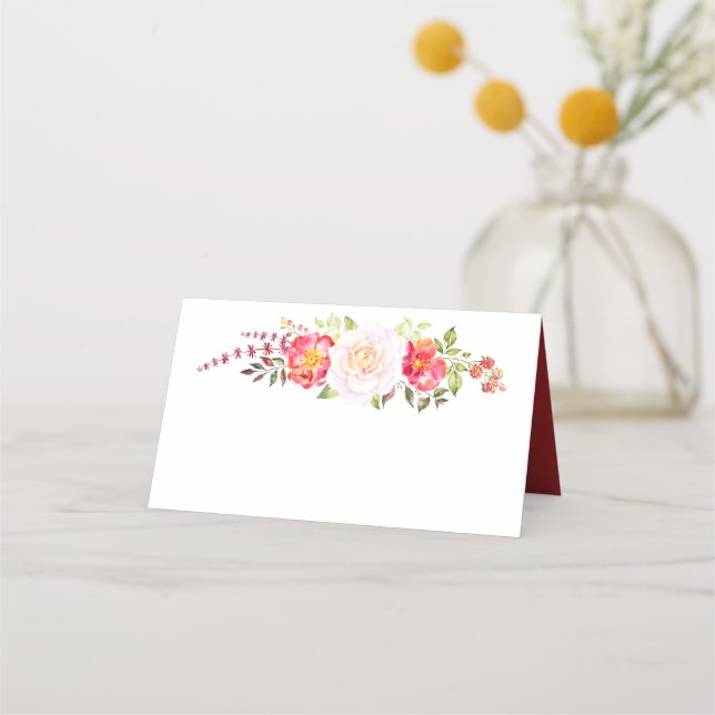 Rosa und grüne Rose Platzkarte (Vorderseite)