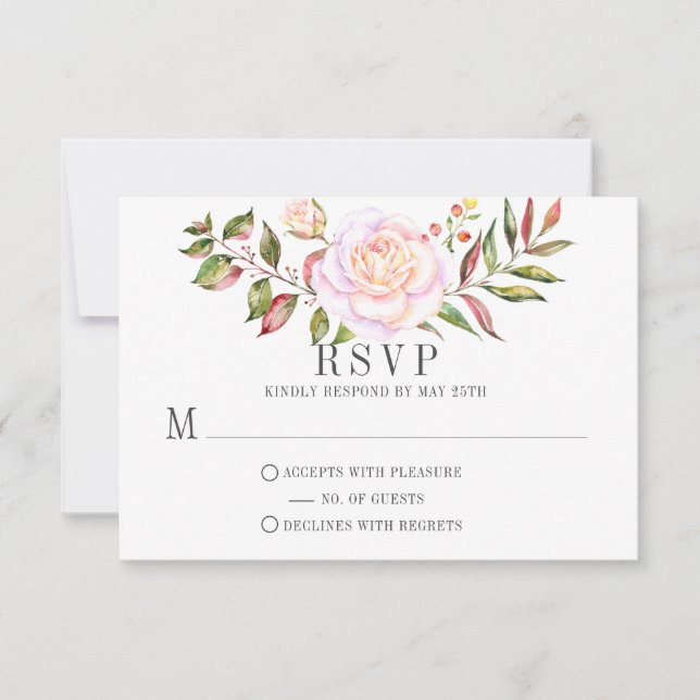 Rosa und grüne Rose RSVP Karte (Vorderseite)