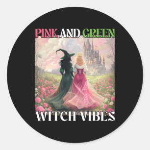 Rosa und grüne Rotzunge Vibes Halloween Frauen Runder Aufkleber