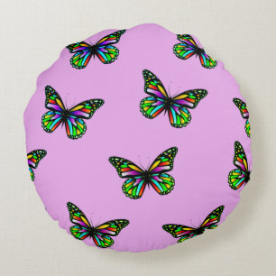 Rosa und grüne Schmetterlinge Print Round Throw Ki Rundes Kissen
