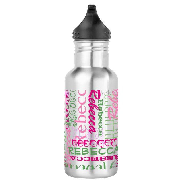 Rosa und grüne Spaß-Namen-Collage ganz über Druck Trinkflasche (Rechts)