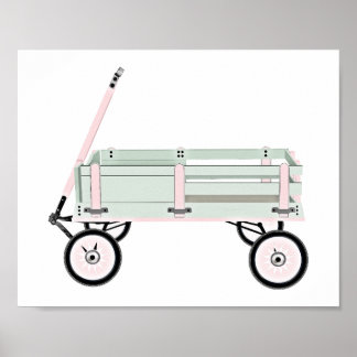 Rosa und grüne Spielzeugwagen-Kinderzimmer-Dekorat Poster