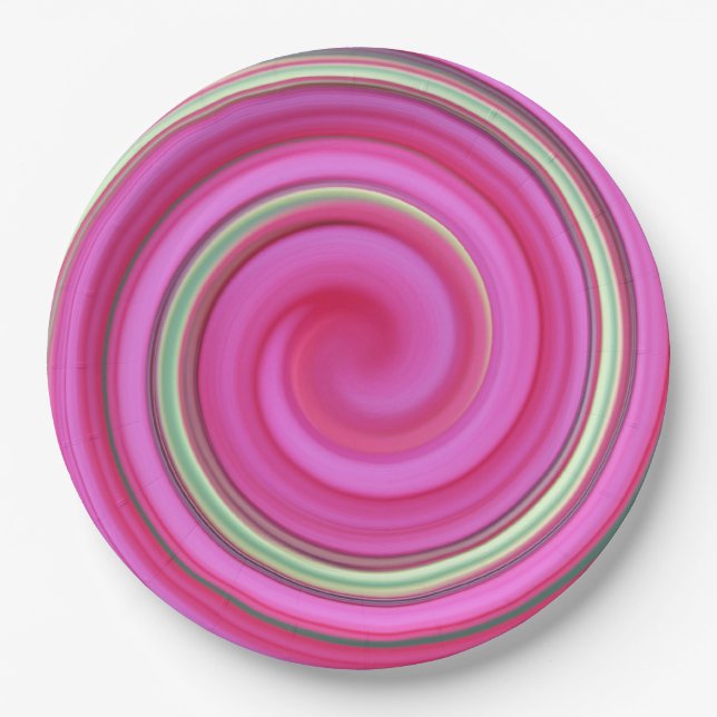 Rosa und grüne Spirale Pappteller (Vorderseite)