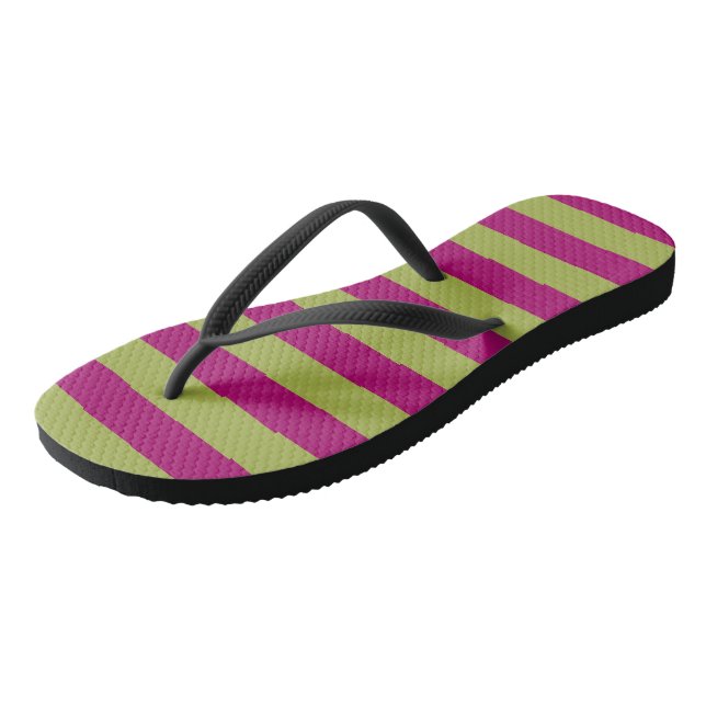 Rosa und grüne Streifen Flip Flops (Schrägansicht)