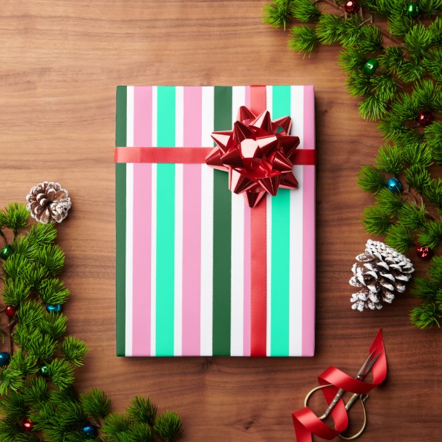 Rosa und grüne Streifen Geschenkpapier (Feiertagsgeschenk)