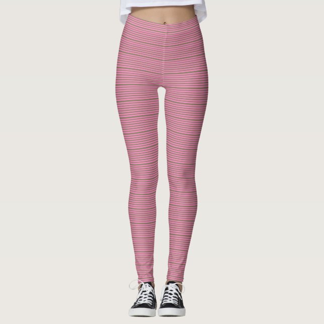 Rosa und grüne Streifen Leggings (Vorderseite)