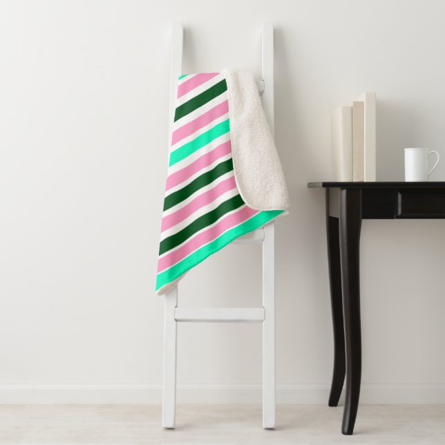 Rosa und grüne Streifen Sherpadecke (Beispiel)