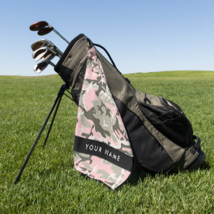 Rosa und grüne Tarnung Ihren Namen personalisieren Golfhandtuch