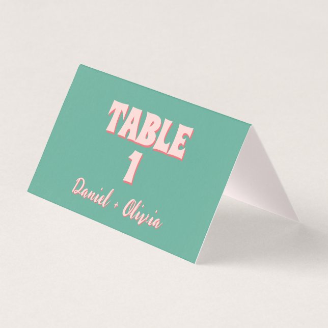 Rosa und grüne Tischnummern für Hochzeiten (Vorderseite)