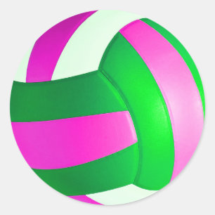 Rosa und grüne Volleyball klassischer Rundaufklebe Runder Aufkleber