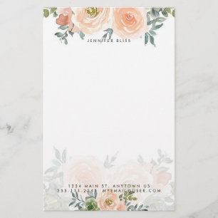 Rosa und grüne Wasserfarbe floral personalisiert  Briefpapier