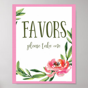Rosa und grüne Wasserfarbe Florale Gefälligkeits-S Poster