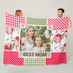 Rosa und grüne Wasserfarben Blumen-Patchwork-Mama Fleecedecke