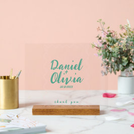 Rosa und grüne Wavy-Hochzeit Acrylschild