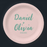 Rosa und grüne Wavy-Hochzeit Pappteller<br><div class="desc">Rosa und grüne Wavy Hochzeitspapier-Teller</div>