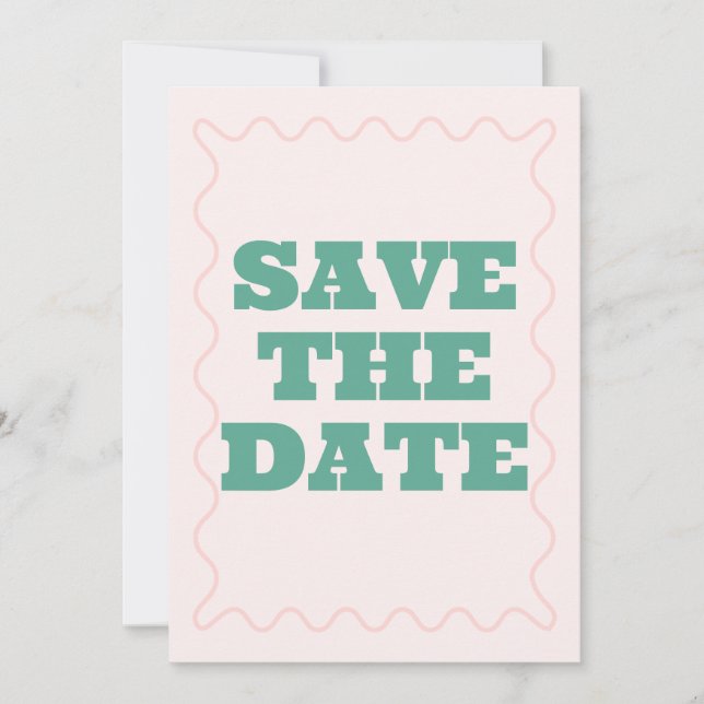 Rosa und grüne Wavy-Hochzeit Save The Date (Vorderseite)