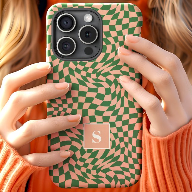 Rosa und grüne Wavy Mit Monogramm Case-Mate iPhone Hülle (Von Creator hochgeladen)
