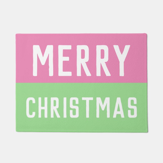 Rosa und grüne Weihnachten Fußmatte (Vorderseite)