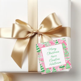 Rosa und grüne Weihnachtsbäume - Geschenkenke Mitteilungskarte