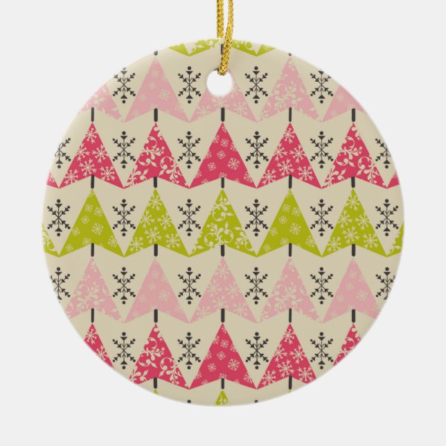 Rosa und grüne Weihnachtsbäume Keramik Ornament (Vorne)