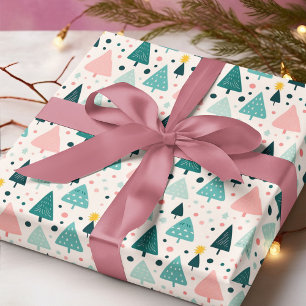 Rosa und grüne Weihnachtsbaummuster Geschenkpapier