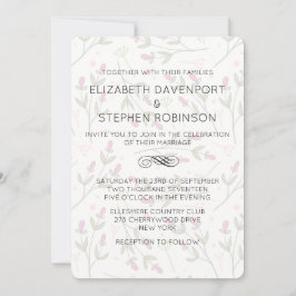 Rosa und grüne Wildblumen Muster Hochzeit Einladung