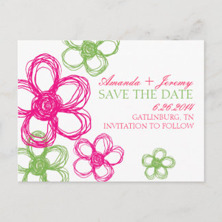 Rosa und grüne Wildblumen Save the Date Ankündigungspostkarte