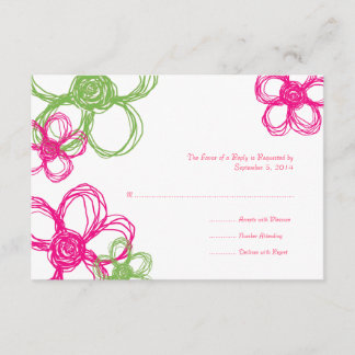 Rosa und grüne Wilde Blume Hochzeit RSVP Karte