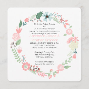 Rosa und grüner Blumenkranz Einladung