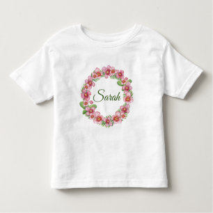 Rosa und grüner Blumenkranz personalisiert Kleinkind T-shirt