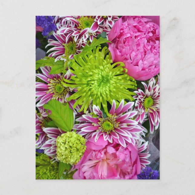 Rosa und grüner Blumenstrauß Postkarte (Vorderseite)