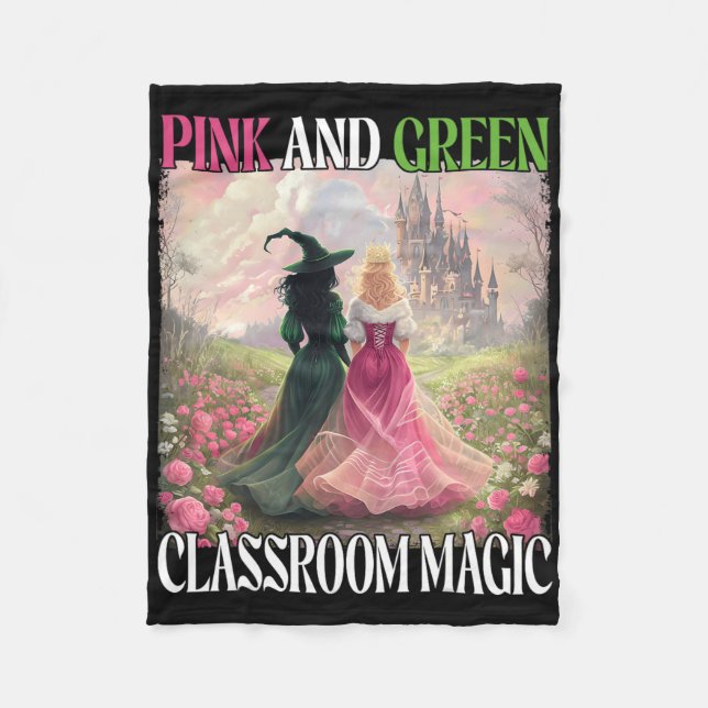 Rosa und grüner Clroom Magic Hexenmeister Hallowee Fleecedecke (Vorderseite)