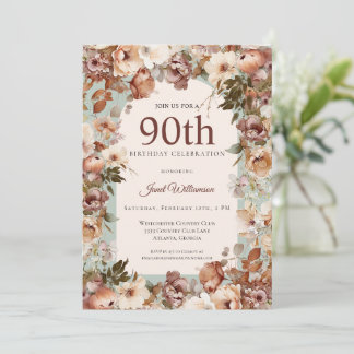 Rosa und grüner Garten Blumenarsch 90. Geburtstag Einladung