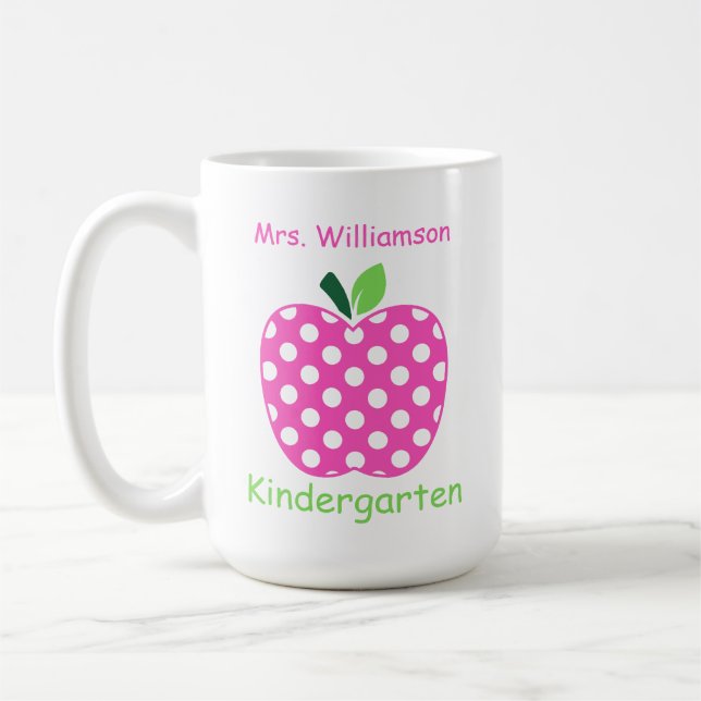 Rosa und grüner gepunkteter Apfel für Lehrer Kaffeetasse (Links)