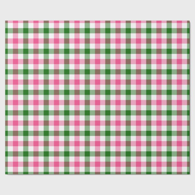 Rosa und grüner Gingham Geschenkpapier (Saum)