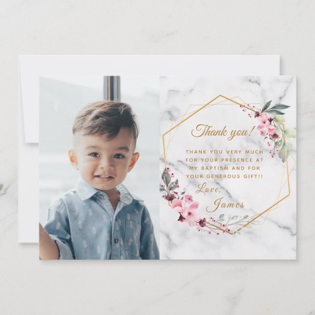 Rosa und grüner Minimalistischer weißer Marmor Dankeskarte (Vorderseite)