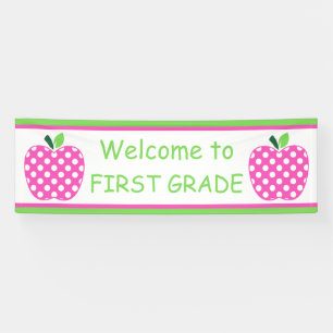 Rosa und grüner personalisierter Apfel für Lehrer Banner
