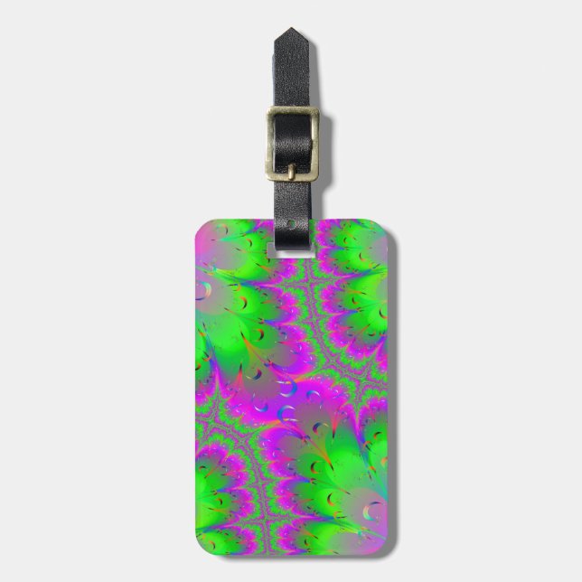 Rosa und grüner Pfau-Schwanz Gepäckanhänger (Vorderseite vertikal)