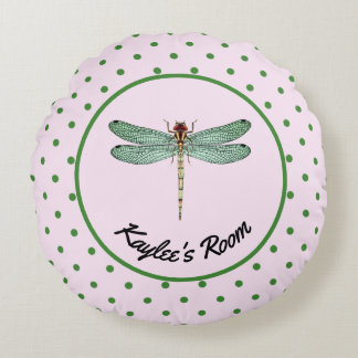 Rosa und grüner Polka-Dot und Monogramm der Libell Rundes Kissen