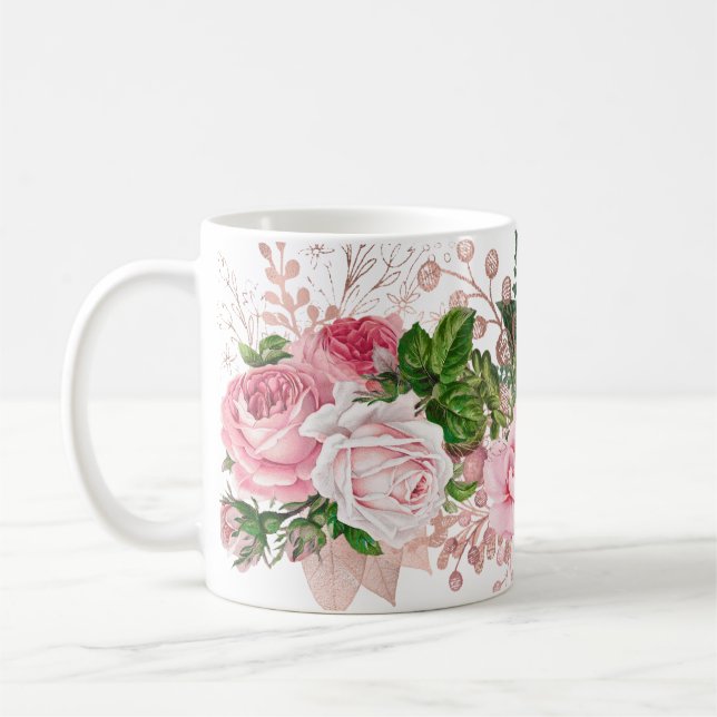 Rosa und grüner RosenBouquet Kaffeetasse (Links)