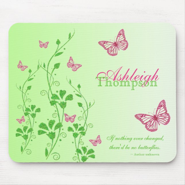 Rosa und grüner Schmetterling BlumenMousepad Mousepad (Vorne)