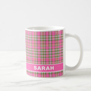 Rosa und grüner Schottenkaro-Mädchenname Kaffeetasse