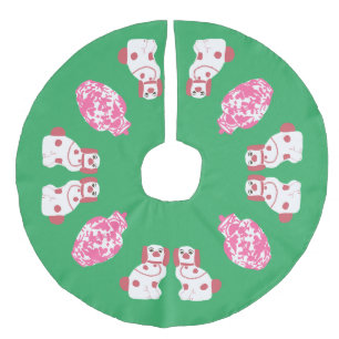 Rosa und grüner Staffordshire Hund und Ginger Jar Leinenimitat Weihnachtsbaumdecke