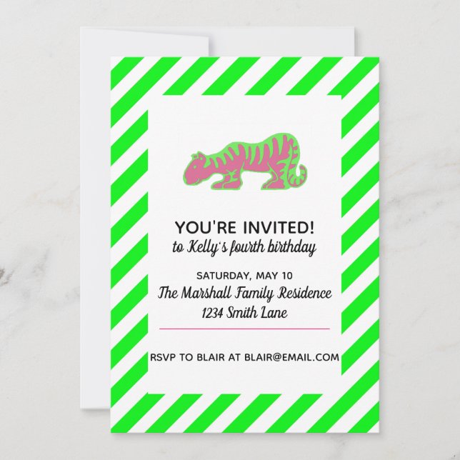 Rosa und grüner Tiger Einladung (Vorderseite)