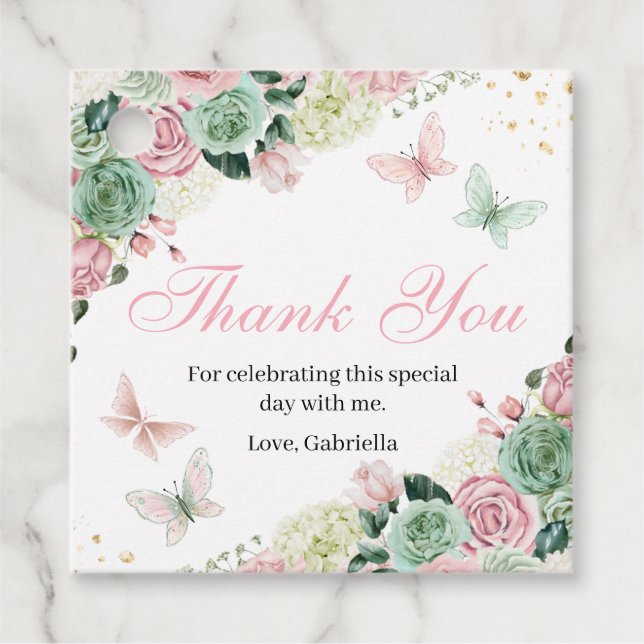 Rosa und grüner verzauberter Garten Geschenkanhänger (Vorderseite)